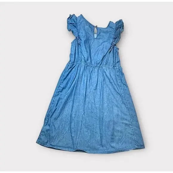 Old Navy Girls Chambray Dress Sleeveless Ruffle Med Wash Blue Knee Length Size M - Picture 12 of 13